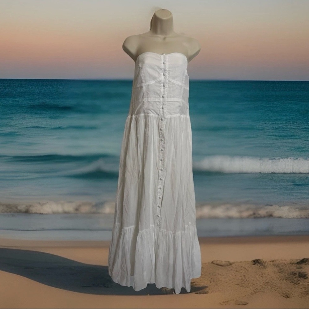 Anthropologie x Mare Mare Island Flounced Strapless Maxi Dress White Size XL